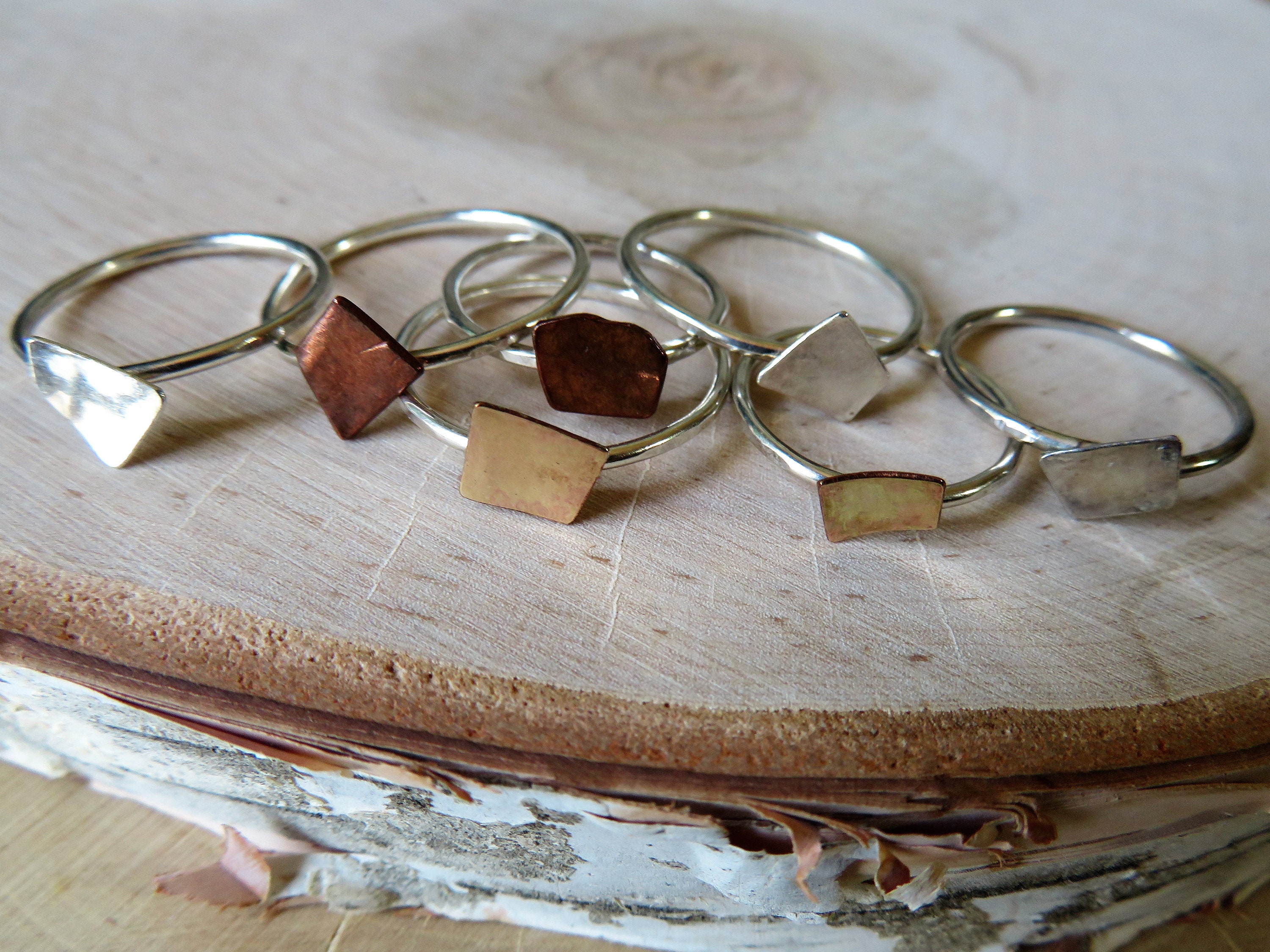 Snippets stacking ring with hand cut sterling copper or gold