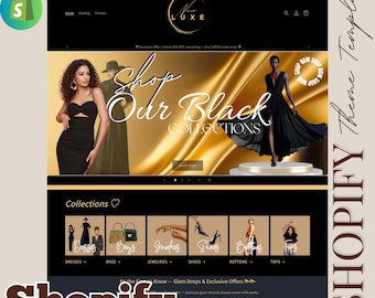 Luxury Boutique Shopify Theme: Black & Gold Website Template
