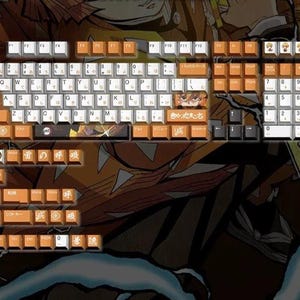Anime Demon-Slayer: Zenitsu Agatsuma Fanmade 128 Keycaps Set + Keycap Remover All-in-One - Cherry Keycaps, Mechanical Keyboard