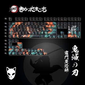 Anime Demon-Slayer: Tanjiro Kamado Fanmade 131 Keycaps Set + Keycap Remover All-in-One - Side lit Cherry Keycaps, Mechanical Keyboard
