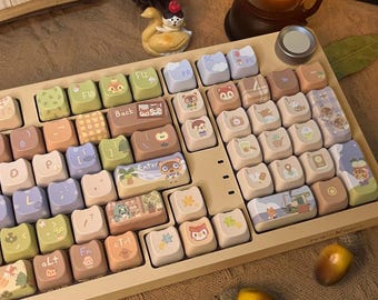 Animal Forest/Crossing 142 Keycaps Set + Keycap Remover All-in-One - MOA/MAO Profile Cute Keycaps, Custom Keycaps