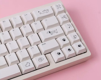 Woof! Minimalist Milk White Puppy 130 Keycaps Set + Keycap Remover All-in-One - Cherry profile, Cute Keycaps, Custom Keycaps