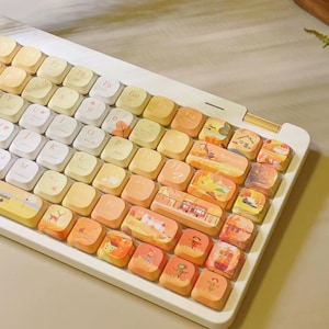 Low Profile - Autumn Maple Leaf 120 Keycaps Set + Keycap Remover All-in-One - Round Profile Cute Keycaps, Custom Keycaps