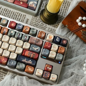 Type 1 Harry-Potter-Inspired 140 Keycaps Set + Keycap Remover All-in-One - Square/Round Cute Keycaps, Custom Keycaps