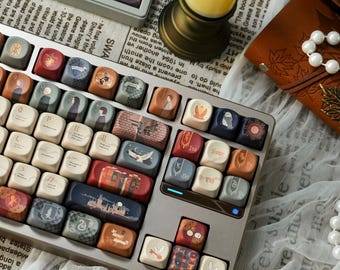 Type 1 Harry-Potter-Inspired 140 Keycaps Set + Keycap Remover All-in-One - Square/Round Cute Keycaps, Custom Keycaps