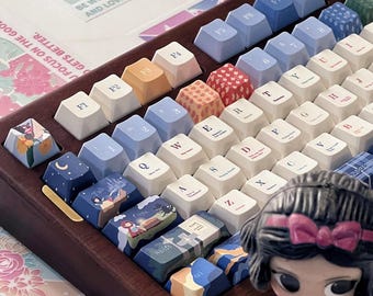 Disney Fairytale Town 142 Keycaps Set + Keycap Remover All-in-One - Round/Square profile, Cute Keycaps, Custom Keycaps