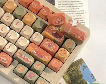 Red Panda Christmas 140 Keycaps Set + Keycap Remover All-in-One - SOA Round Profile, Cute Keycaps, Custom Keycaps