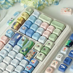 Ghibli Anime Japanese Style 143 Keycaps Set + Keycap Remover All-in-One - Round/Square Profile Cute Keycaps, Custom Keycaps