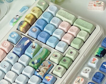 Ghibli Anime Japanese Style 143 Keycaps Set + Keycap Remover All-in-One - Round/Square Profile Cute Keycaps, Custom Keycaps