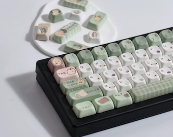 Forest Teatime 141 Keycaps Set + Keycap Remover All-in-One - XOA Round Profile, Cute Keycaps, Custom Keycaps