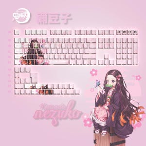 Anime Demon-Slayer: Nezuko Kamado Fanmade 131 Keycaps Set + Keycap Remover All-in-One - Side lit Cherry Keycaps, Mechanical Keyboard