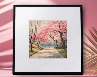 Samsung Music Frame Art,  Cherry Blossom Pathway Wall Art | Pastel Nature Print | Spring Landscape Art | Tranquil Garden Scene for Home Deco