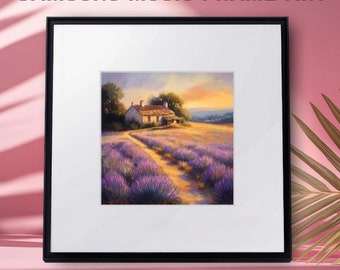 Samsung Music Frame Art | Lavender Field Landscape Print | Rustic Countryside Wall Art | Provence Farmhouse Decor | Tranquil Nature Scenery