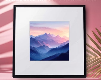 Samsung Music Frame Art, Mountain Sunset Landscape  | Minimalist Pastel Nature Print | Peaceful Mountain View Music Cover for Home Decor