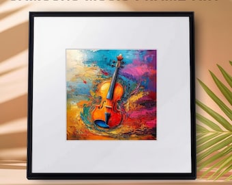 Samsung Music Frame Art, Violin Wall Art | Vibrant String Instrument Artwork | Colorful Music Room Decor | Expressive Violinist Print