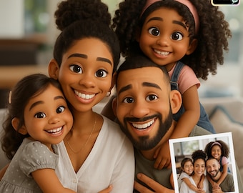 Personalized Pixar Style 3D Cartoon Portrait: Custom Family Pet Wall Art