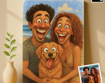 Custom Caricature Portrait from Photo – Funny Cartoon Parody Family, Couple & Pet Watercolor, Sketch Artwork