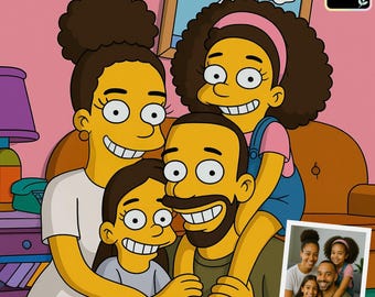 Custom Simpsons Portrait from Photo : Funny Yellow Cartoon Family, Couple & Pet Parody Wall Art