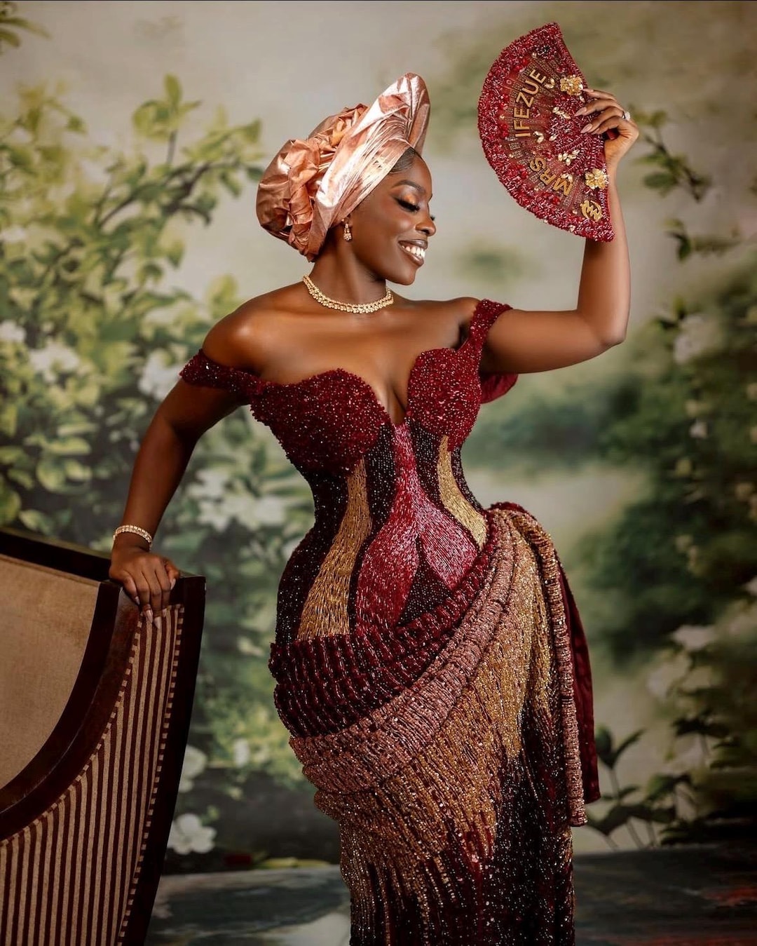 African Print Beaded Corset Dress for Women