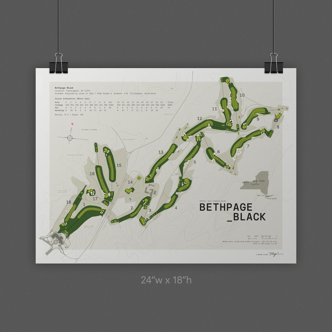 Bethpage Black - COLOR Course Map Illustration - Gift for Golfers ...