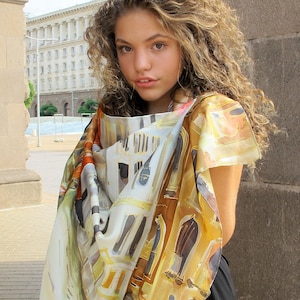 HAND PAINTED Silk Scarf "Venice Morrow" | Artistic Bridal shawl 35 by 70 | Luxury scarves/ Venice scarf | Mother Bride Shawl | venetian motif artwork