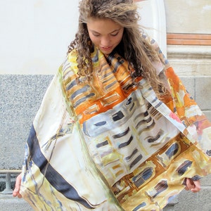 HAND PAINTED Silk Scarf "Venice Morrow" | Artistic Bridal shawl 35 by 70 | Luxury scarves/ Venice scarf | Mother Bride Shawl | venetian motif artwork