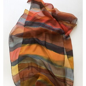 Hand Painted Silk Chiffon Scarf: Burnt Orange Purple Ombre
