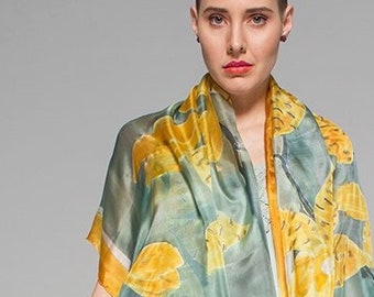 Hand Painted Silk Scarf, Tiger Orchid Floral Shawl, OOAK