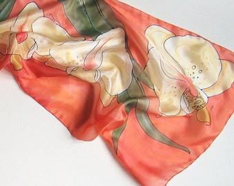 Silk scarf - Orchids foulard | Floral accessories, Handmade shawl, Spring fashion, Mothers Day gift | Hand painted silk shawl | Boho Wedding