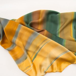 Amber Stripes Scarf Hand Painted Scarf Green Yellow Neck Scarf/ Luxury ...