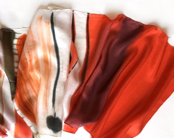 Silk Scarf- Carmine Stripes/ Hand painted silk scarf, Abstract scarf painted, Red maroon long scarf, Silk Painting, Handmade scarf gift her