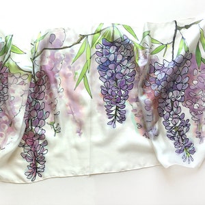 100 % Silk scarf  hand painted - Wisteria song | Floral silk foulard | Silk painting, Wedding accessory, Bridal wrap, Mothers Day gift