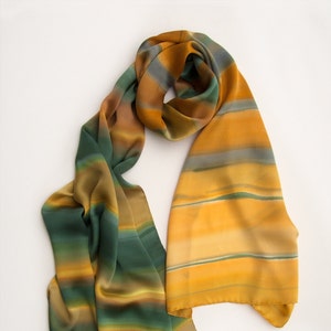 Amber Stripes Scarf Hand Painted Scarf Green Yellow Neck Scarf/ Luxury ...