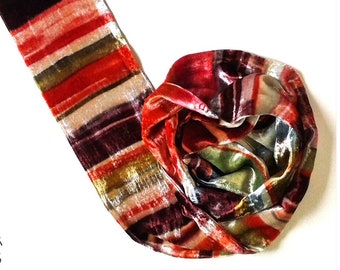 Cherry Striped Velvet Scarf | Long neck foulard | Hand painted velvet scarves | Double sided, Luxury scarves | Fall Fashion  Christmas gift