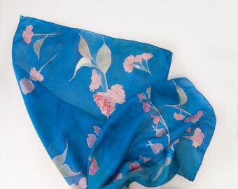 100% Silk Scarf Hand Painted - Cherry blossom | Sakura Silk shawl | Bridal shawl. Bridesmaids gift | Floral accessory | Christmas gift  mom