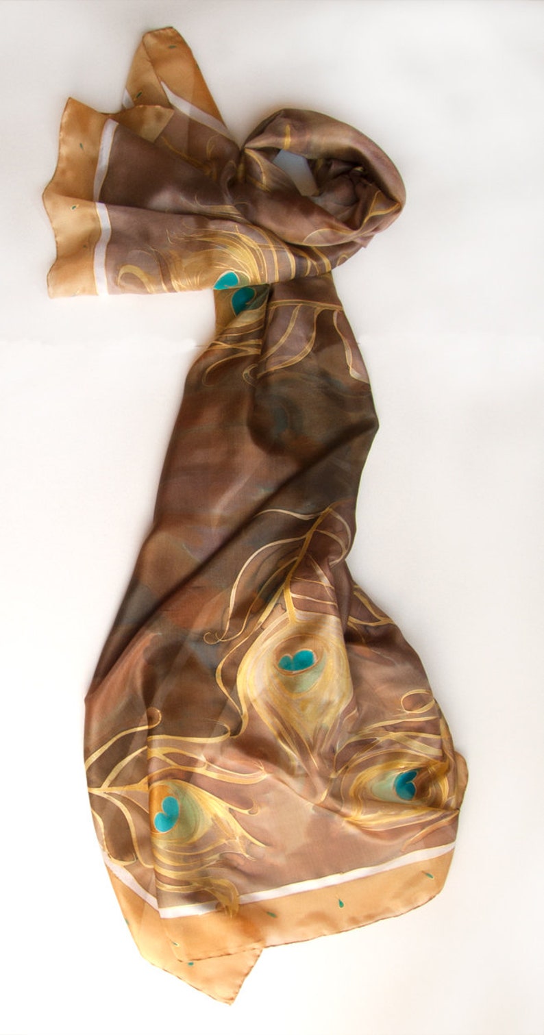 Hand Painted Silk Scarf Autumn Peacock Feathers Wedding - Etsy