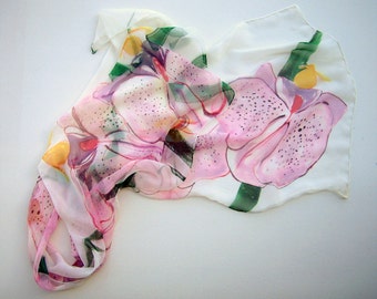 Hand-Painted Silk Chiffon Scarf: Candy Orchid Floral Bridal Accessory