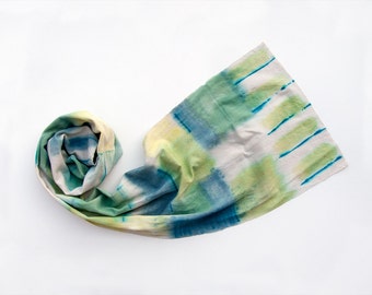 Handwoven cotton scarf in blue green | Unisex scarves, Hand Painted scarf,