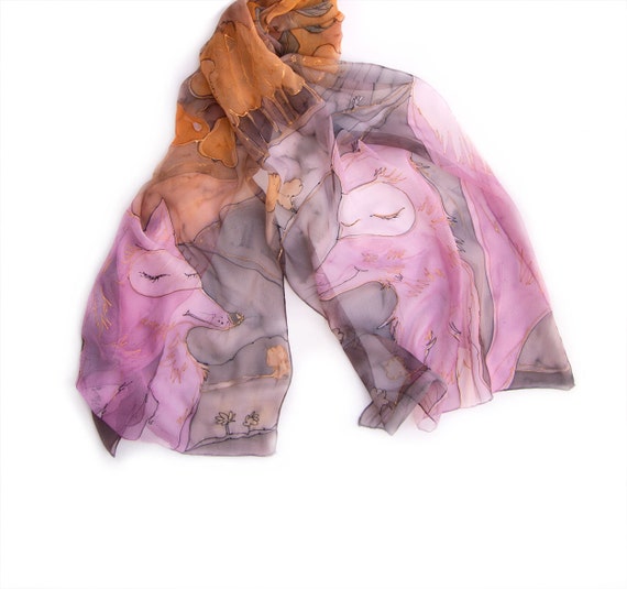 Pink Animals Silky Scarf   Pink Scarf The Griffin & Basilisk - Ilona Tambor Collection main image 2