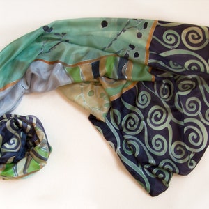 100% Pure Silk Shawl Hand painted | Decorative Scarf Klimt Inspired | Purple green Outfit | Silk Habotai | Christmas Gift Mum | Botanical painting, 35x70 inch
