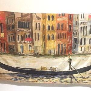 HAND PAINTED Silk Scarf "Venice Morrow" | Artistic Bridal shawl 35 by 70 | Luxury scarves/ Venice scarf | Mother Bride Shawl | venetian motif artwork