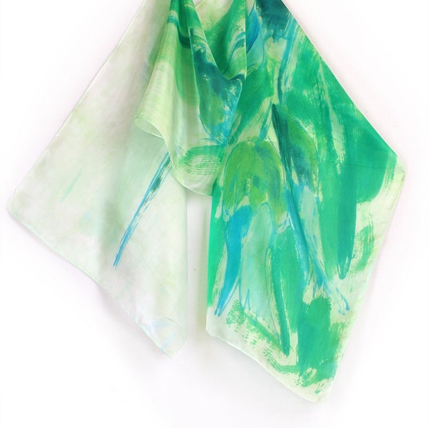 Aqua minty scarf paint by hand Handpainted silk scarf Fresh colored scarf Spring fashion Painting on silk by Dimo