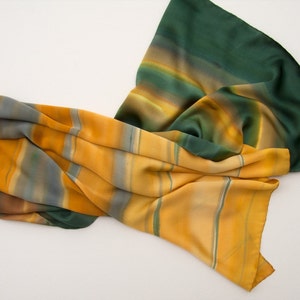 Amber Stripes Scarf Hand Painted Scarf Green Yellow Neck Scarf/ Luxury ...
