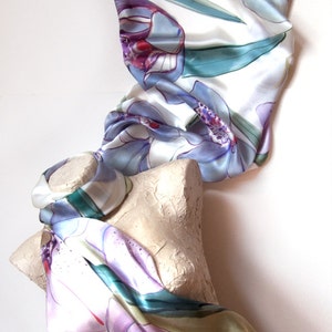 Silk satin Shawl-Orchids Tango/ Wedding accessory/ Hand painted shawl. Orders for Mothers Day are full, convo me for more info image 5