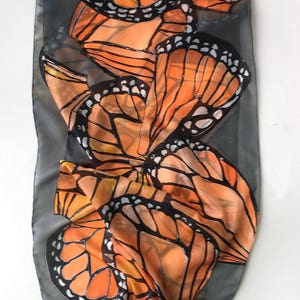 Hand painted silk scarf Coral Butterflies Wings Dark gray shawl painted Woman fashion scarf Butterfly scarves Wedding accessory Wings scarf image 4