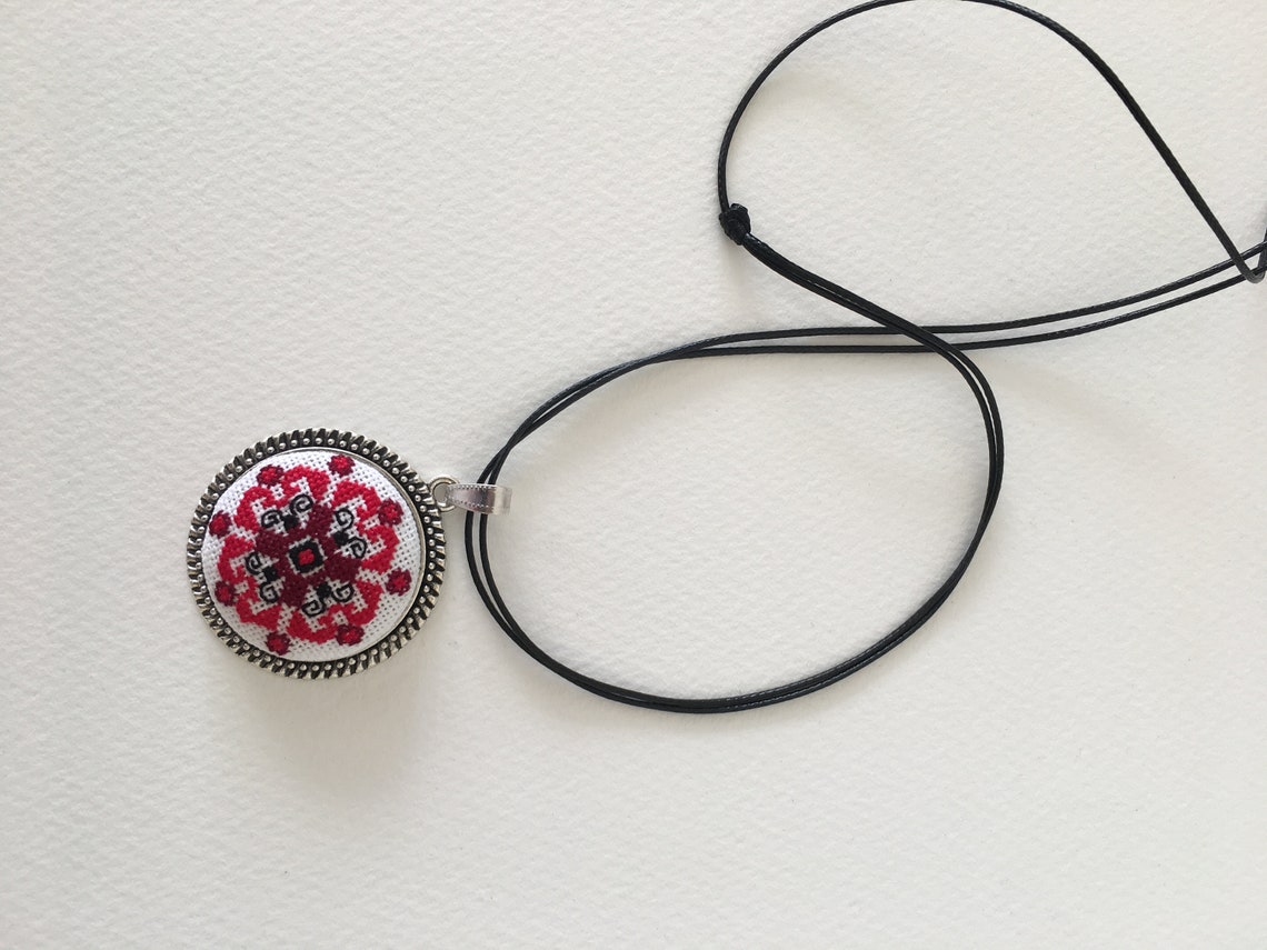 Cross Stitch Pendant Necklace Micro Embroidered Jewelry in Etsy