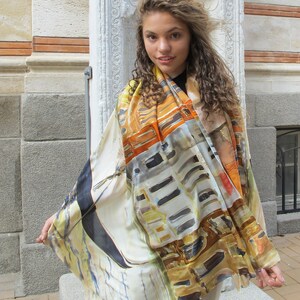 HAND PAINTED Silk Scarf "Venice Morrow" | Artistic Bridal shawl 35 by 70 | Luxury scarves/ Venice scarf | Mother Bride Shawl | venetian motif artwork