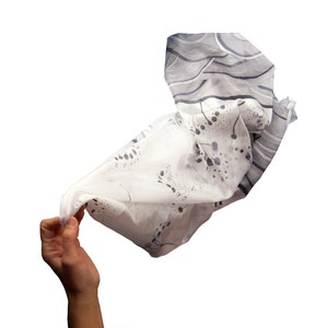 Dandelion Fluff silk scarf shawl. Hand painted silk scarf. Black and White shawl hand painted. Long fashion silk scarf. Decorative scarf