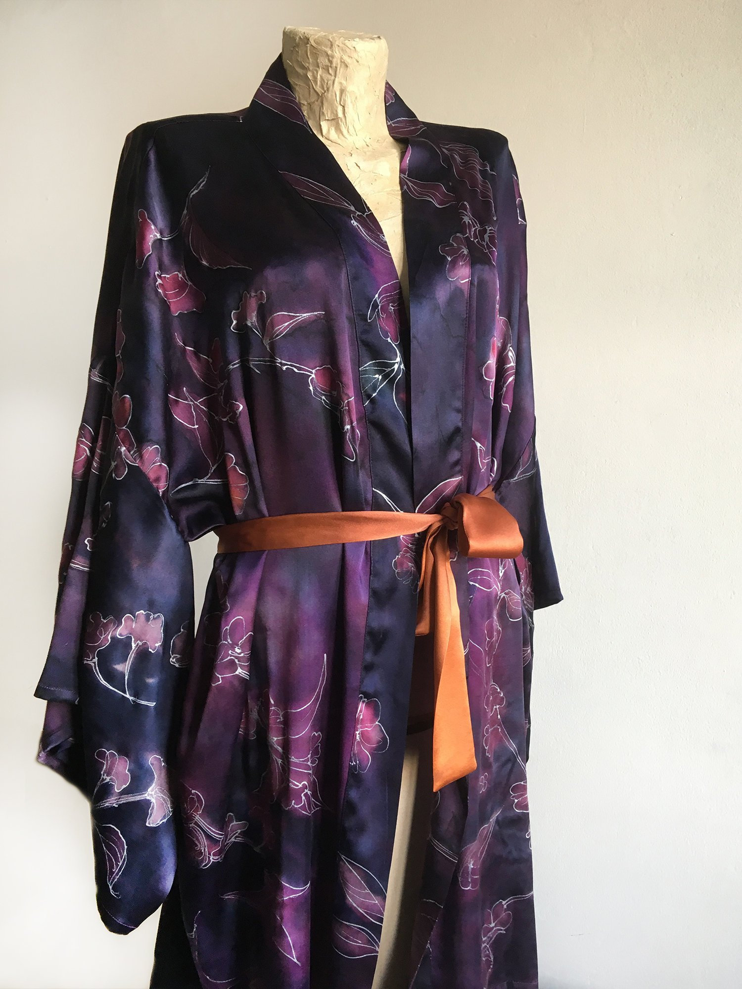 Silk Satin Kimono Sakura Blossoms Hand painted kimono Robe Etsy