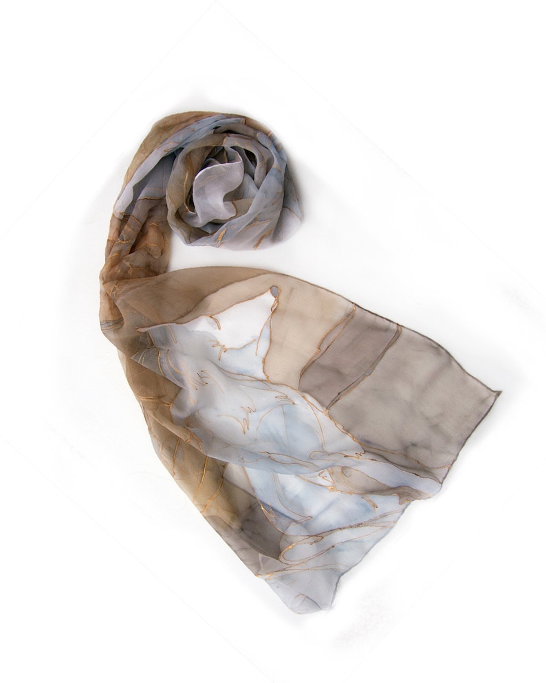 Arctic Foxes Scarf Silk Chiffon Scarf Hand Painted. Animal - Etsy